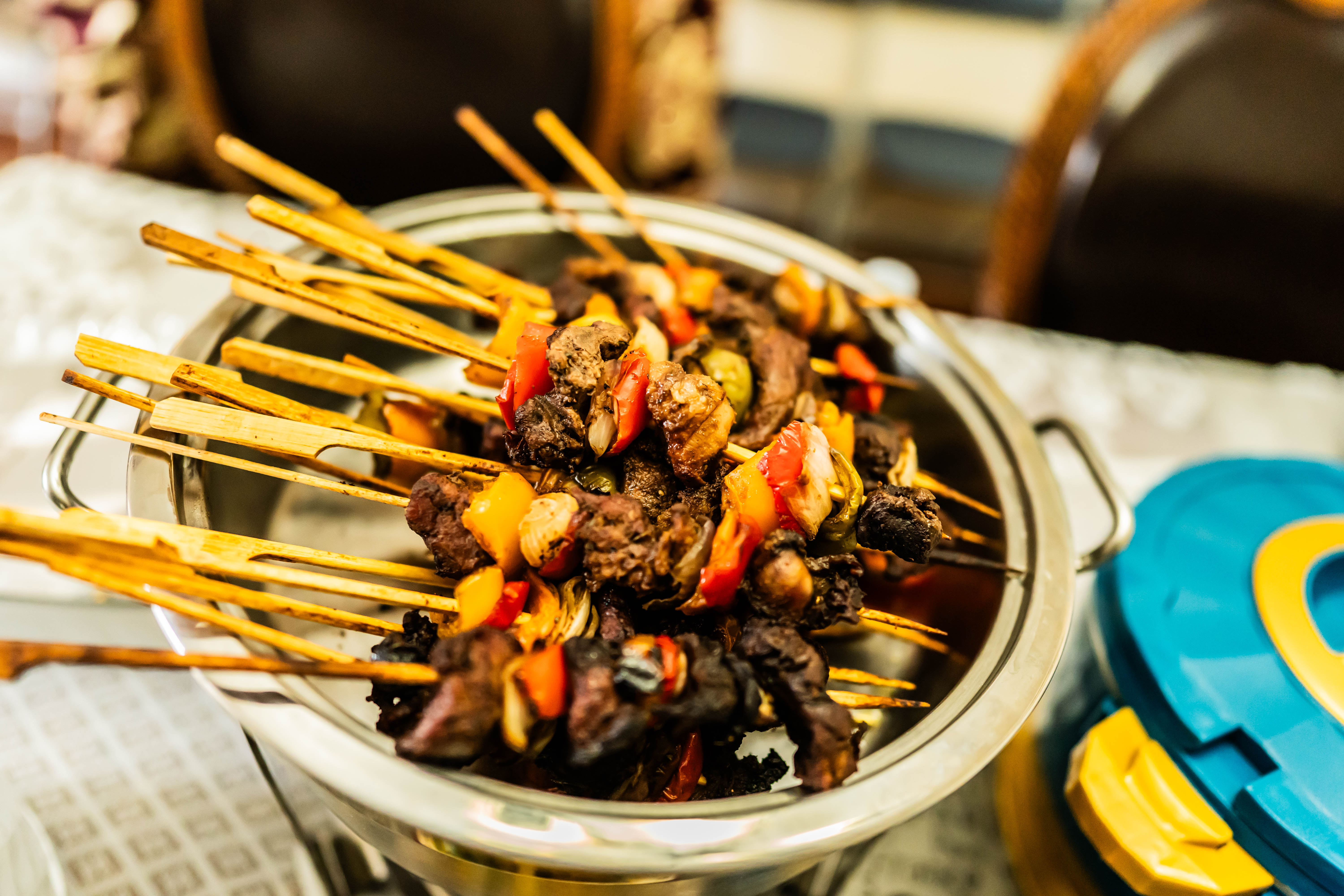 Grilled meat and vegetable skewers